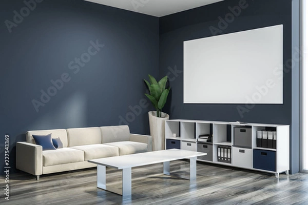 Obraz Gray living room corner, cabinet, poster and sofa