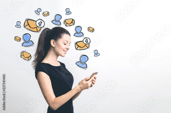 Fototapeta Black dress businesswoman, email icons