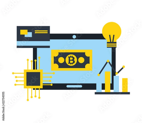 Fototapeta computer bitcoin card chart tablet fintech