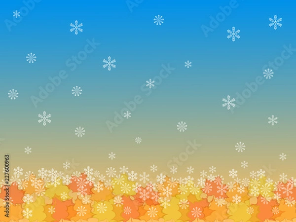 Obraz Vector background with snowflakes and fall leaves