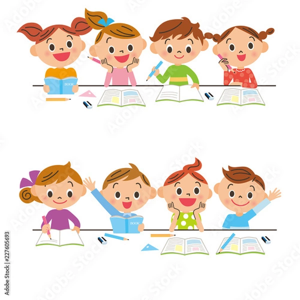 Obraz 机で勉強する子供達