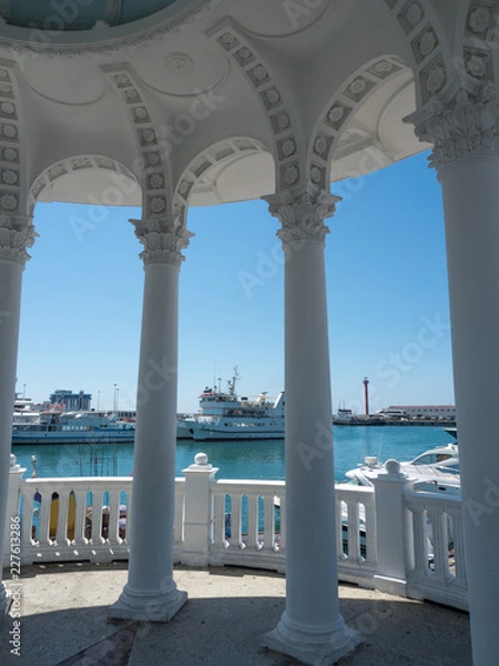 Fototapeta Architecture of the observation deck in the seaport on a sunny day