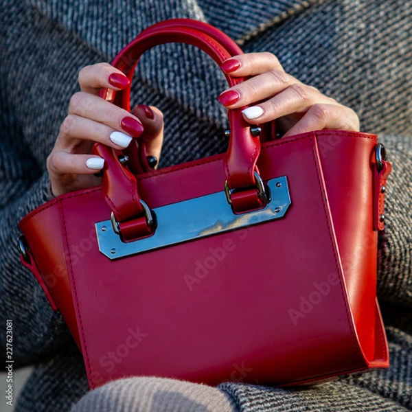 Obraz Red ladies handbag closeup. Fashion accessory