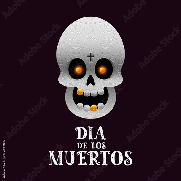 Fototapeta Day of the dead poster with skull on dark background