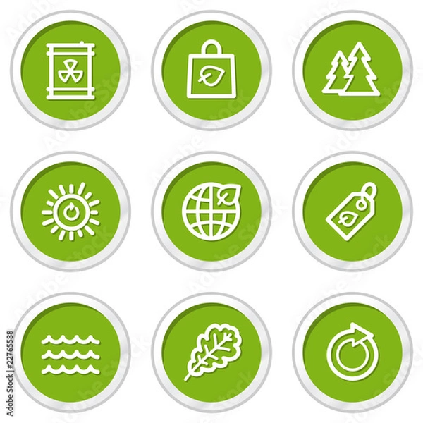 Fototapeta Ecology web icons set 3, green circle buttons