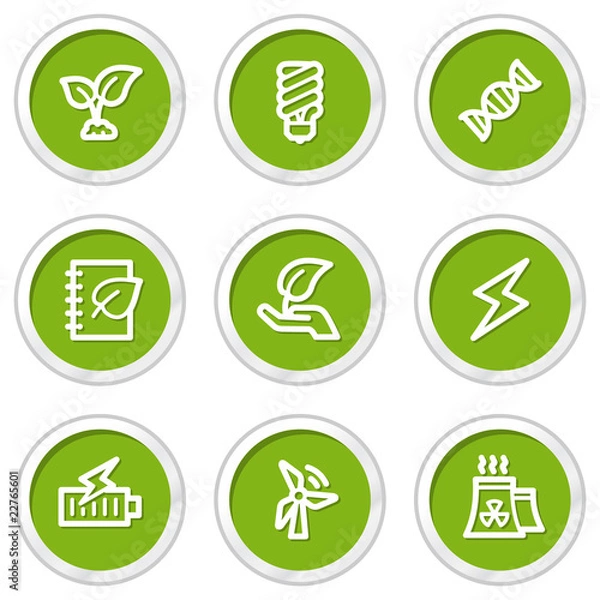 Fototapeta Ecology web icons set 5, green circle buttons
