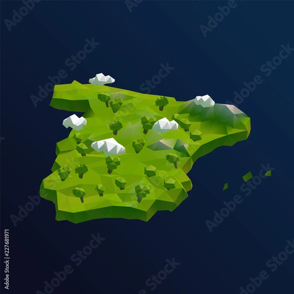 Fototapeta Spain Vector Low Poly 3D Cartoon Map
