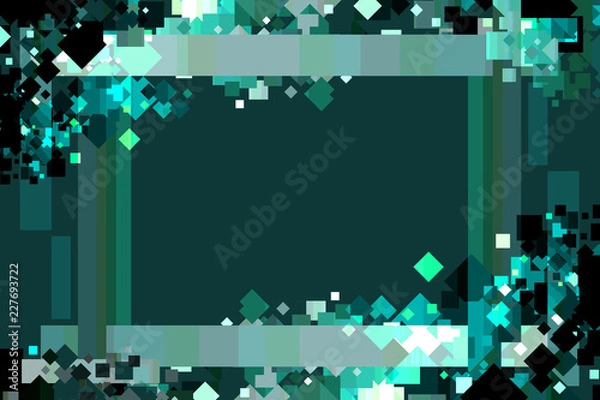 Fototapeta Graphic Design Background. Colorful Confetti Frame with Copy Space. Green, Teal, Emerald, and Cyan.
