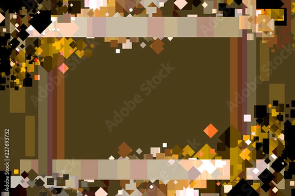 Fototapeta Graphic Design Background. Colorful Confetti Frame with Copy Space. Brown, Gold, and Orange.