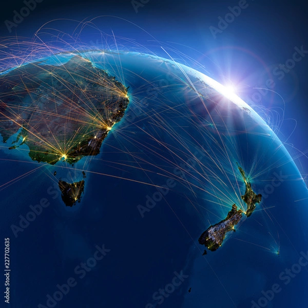 Fototapeta Detailed air routes on Earth. India. 3D rendering