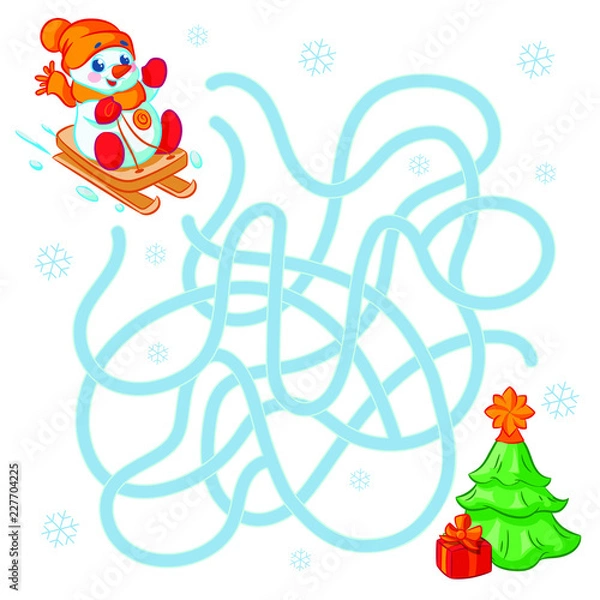 Obraz Help cute snowman  find the right path to christmas tree. Labyrinth. Maze game for kids. Marry christmas and happy new year.