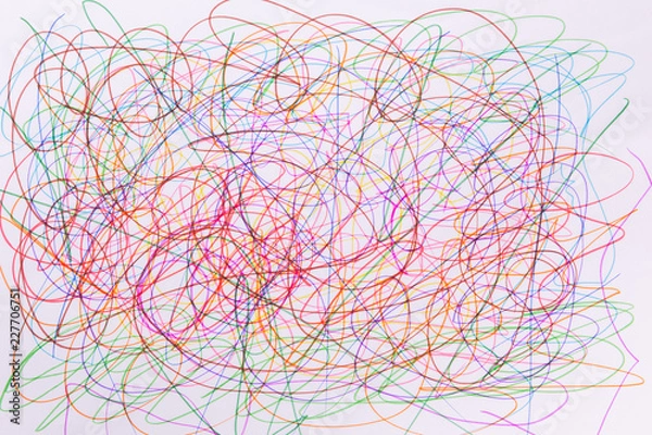 Fototapeta different colors felt tip pen scribble on white paper, abstract, creative concept, children drawing