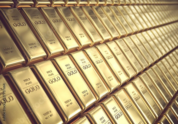 Fototapeta Gold bars 1000 grams. Concept of success in business and finance.