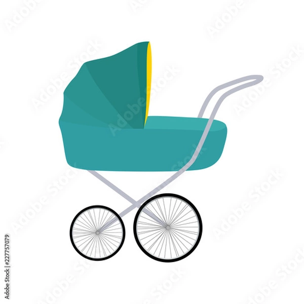 Fototapeta Baby carriage for the boy. EPS 10. Vector illustration. A blue stroller.