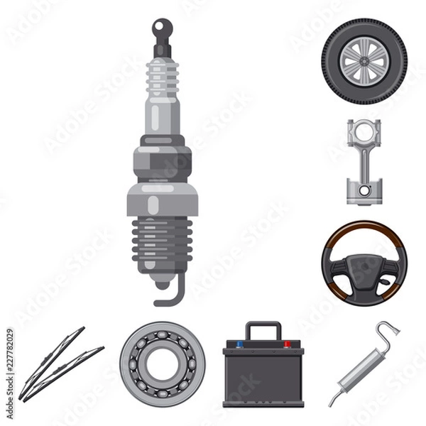 Fototapeta Vector illustration of auto and part sign. Set of auto and car stock vector illustration.
