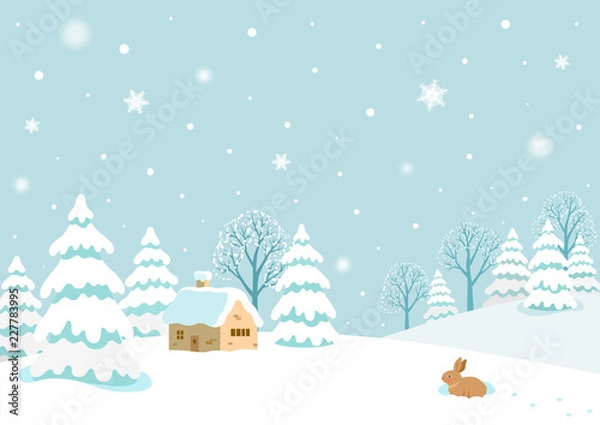 Obraz Zimowy krajobraz z królikiem.
