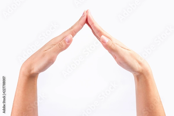 Obraz ręce jogi jak dach chaty na białym tle