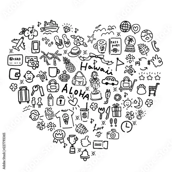 Fototapeta ハワイ　アイコン　ハート　セット
