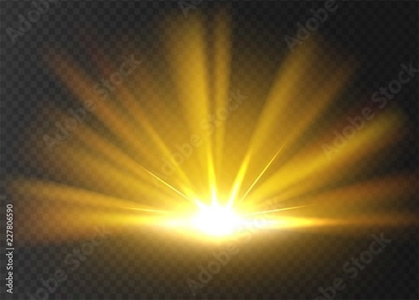 Obraz Abstract golden bright light. Gold shine burst isolated on transparent background. Bright and shine golden light star. Vector illustration.