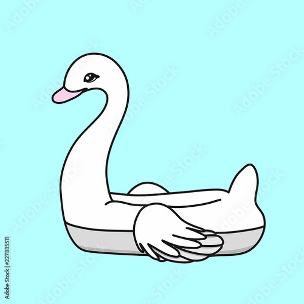Obraz Swan. Inflatable summer pool float. Cute hand drawn illustration vector. Blue background.