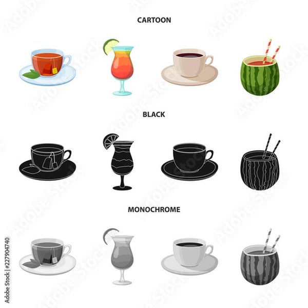 Fototapeta Vector illustration of drink and bar icon. Collection of drink and party stock symbol for web.