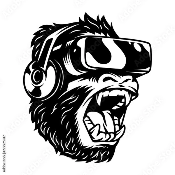 Obraz Angry monkey in virtual reality headset