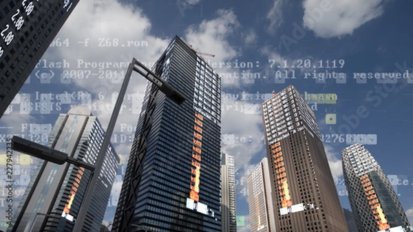 Fototapeta tokyo city skyline with code and data