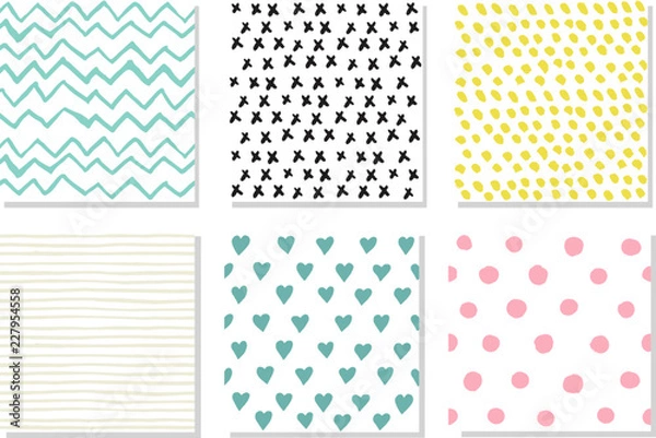 Obraz Set of vector seamless pattern. Endless texture can be used for wallpaper, pattern fills, web page background,surface textures. Set of handdrawn geometric ornaments.