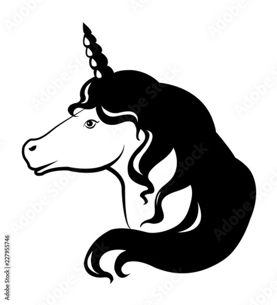 Obraz Unicorn face silhouette closeup, vector illustration