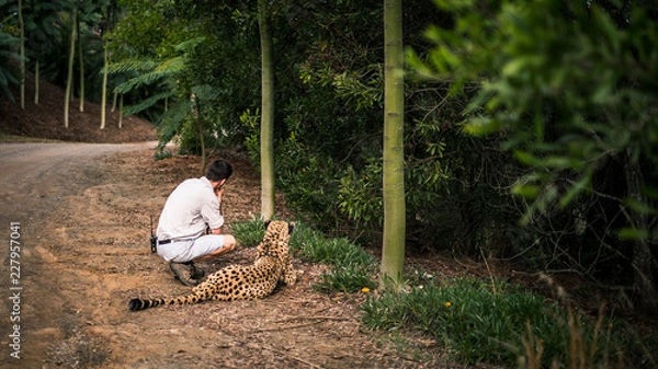 Obraz man with leopard in the zoo