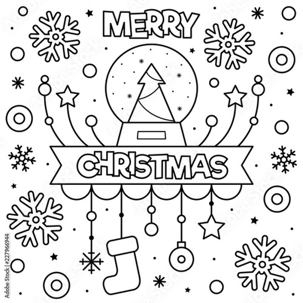 Fototapeta Merry Christmas. Coloring page. Black and white vector illustration.