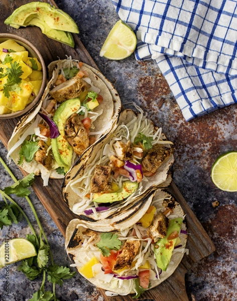 Obraz Chicken Tacos with Mango Salsa
