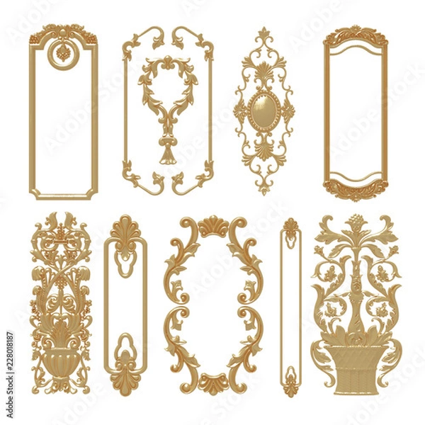 Obraz 3D illustration set of an ancient gold on a white background