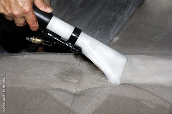 Fototapeta Professional cleaning of the upholstery on a sofa
