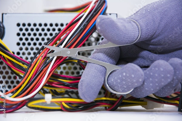 Obraz Multicolored computer cable isolated on white background