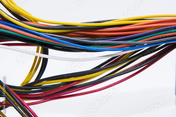 Fototapeta Multicolored computer cable isolated on white background