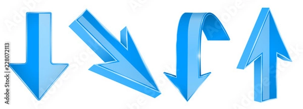 Fototapeta Zestaw niebieskich strzałek. 3D w górę iw dół ikony sieci web