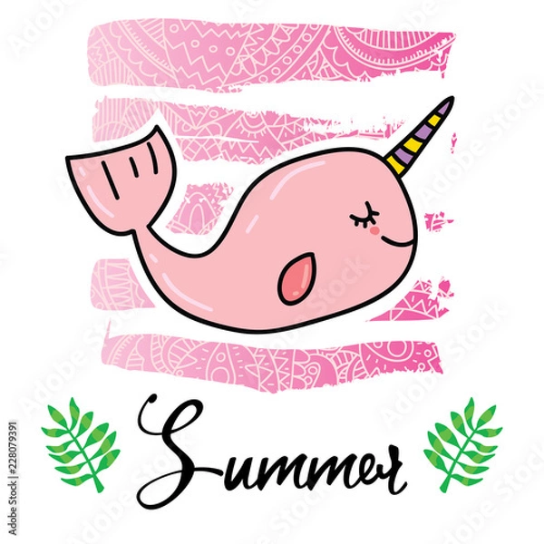 Fototapeta Cute unicorn whale print design