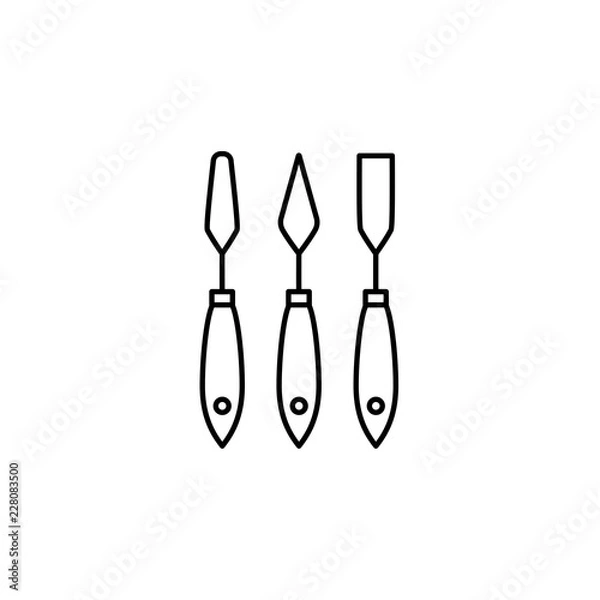 Fototapeta Black & white vector illustration of paper spatula set. Line icon of hand tools for craft, scrapbook & diy projects. Isolated on white background