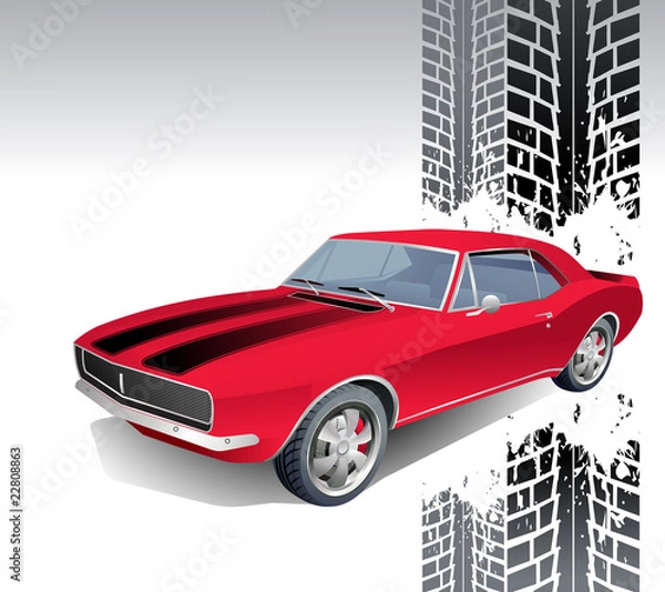 Fototapeta Old American Muscle car vector background