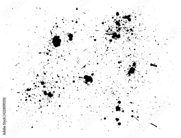 Fototapeta Paint splash background. Black watercolor spray. Abstract grunge ink texture isolated on white. Vector illustration