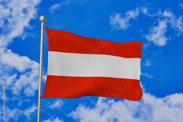 Fototapeta Austria national flag waving isolated in the blue cloudy sky realistic 3d illustration