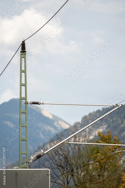 Fototapeta Electric overhead line of a railway