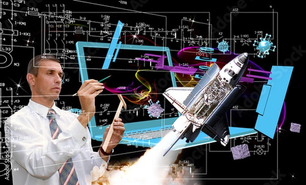 Fototapeta rakieta kosmiczna generacji technologii inżynieryjnych. elementy tego obrazu dostarczone przez NASA