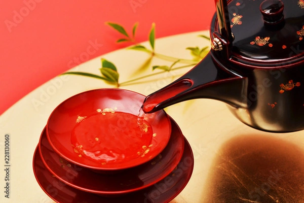 Obraz 祝い酒を朱盃で一献