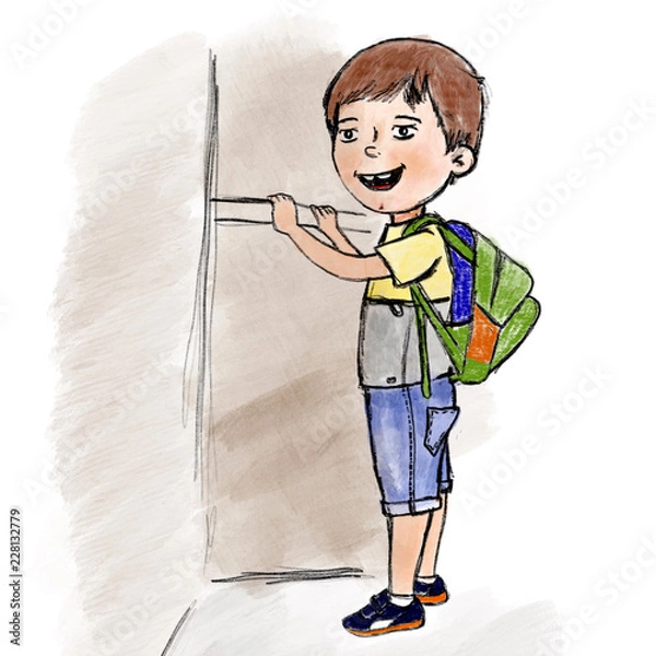 Obraz schoolboy with backpack illustration