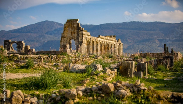 Obraz View at ruins of an ancient roman city in Volubilis, Morocco.