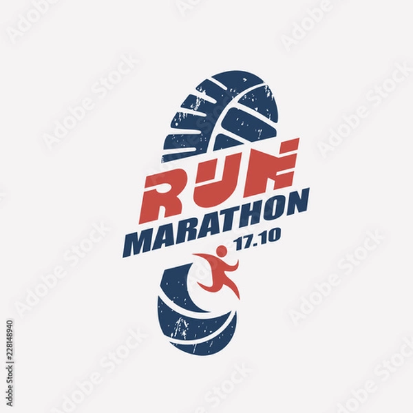 Fototapeta Uruchom symbol w stylu grunge, ikona maratonu, plakat i szablon logo