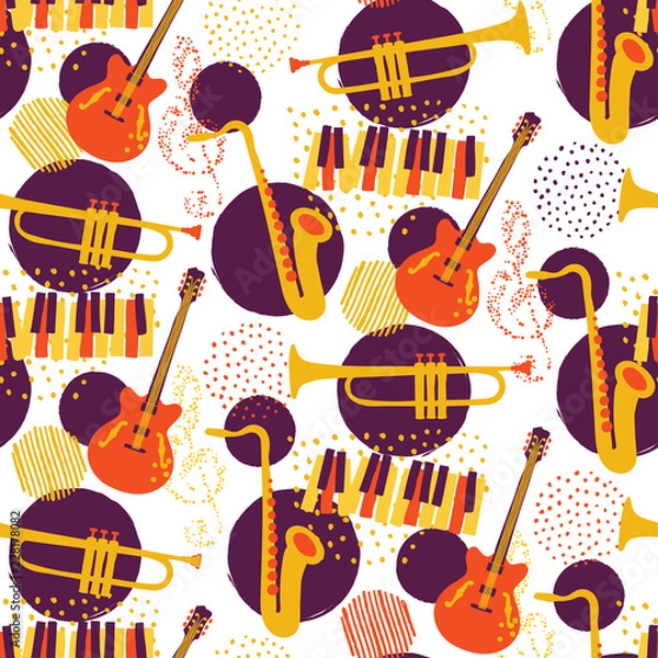 Obraz Jazz seamless pattern - musical instruments creating a background pattern design