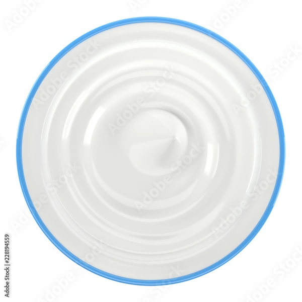 Fototapeta Blue bowl of sour cream, yogurt, mayonnaise. Top view. Isolated on white background. 3D illustration
